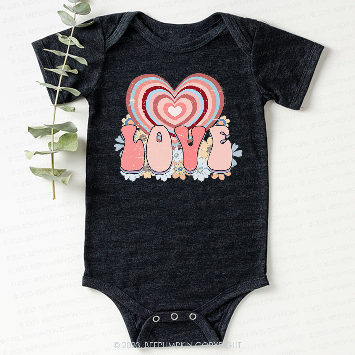 Retro Love Heart Valentines Day Bodysuit For Baby