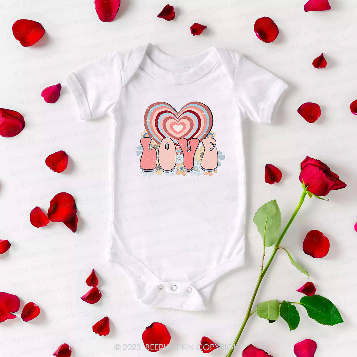 Retro Love Heart Valentines Day Bodysuit For Baby