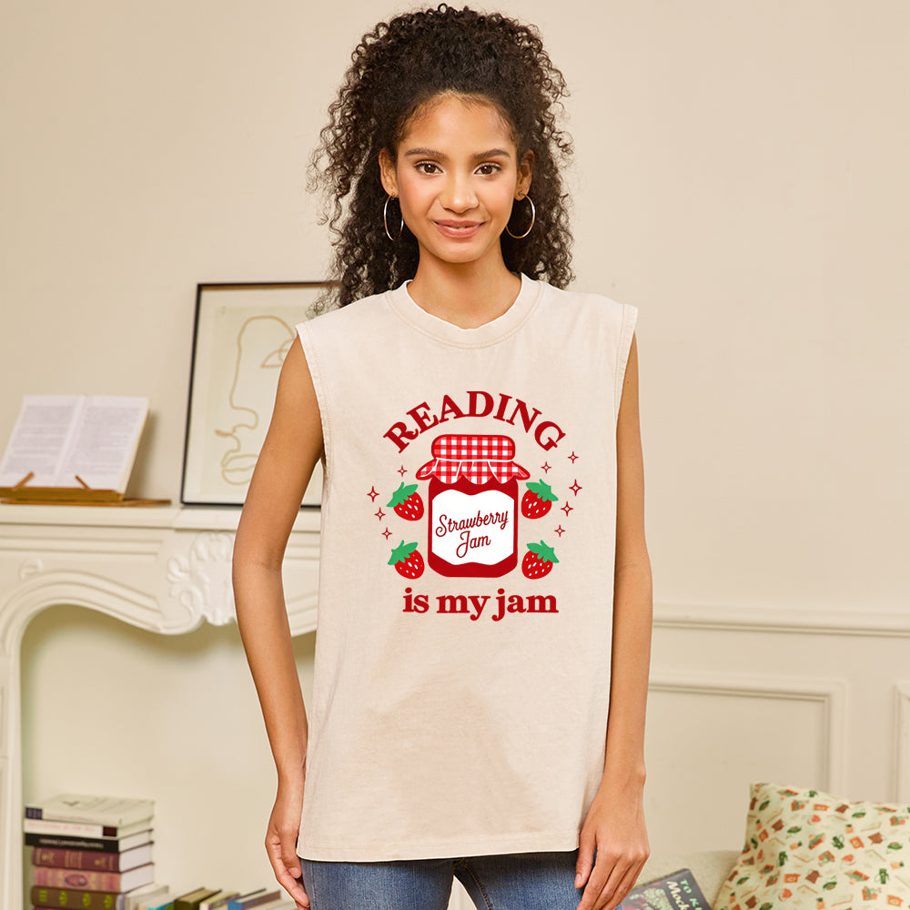 Pagewings Valentines Day Reading is My Jam Unisex Washed Tank Top