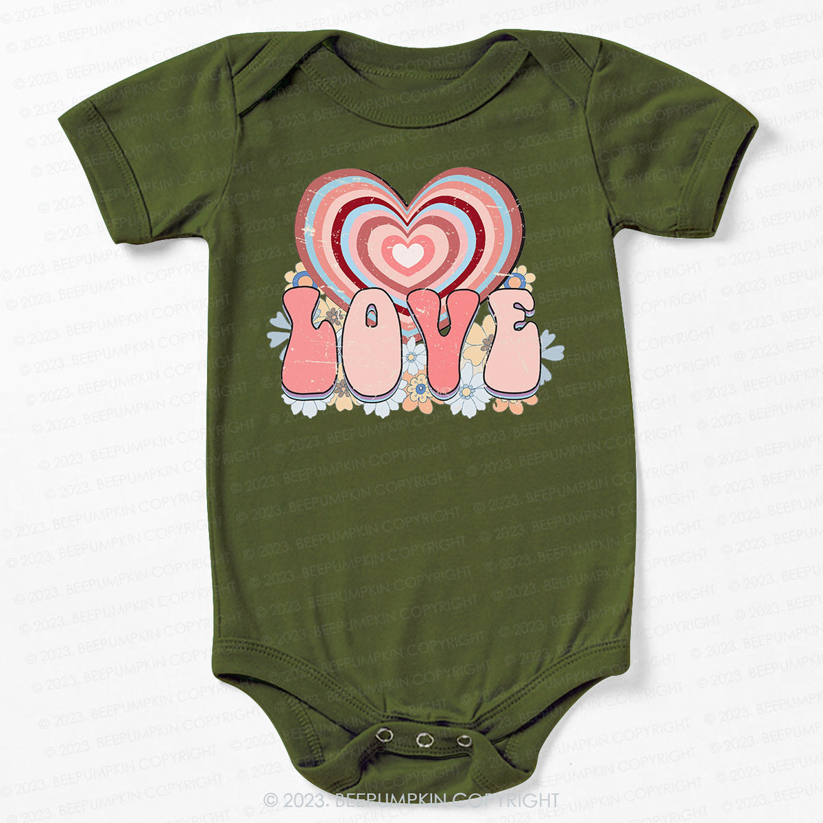 Retro Love Heart Valentines Day Bodysuit For Baby