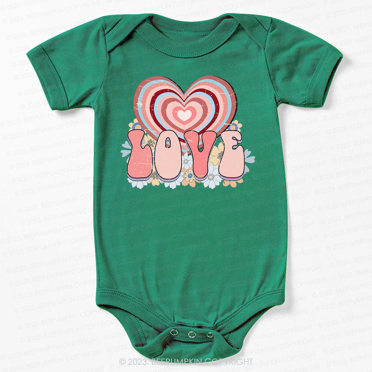 Retro Love Heart Valentines Day Bodysuit For Baby