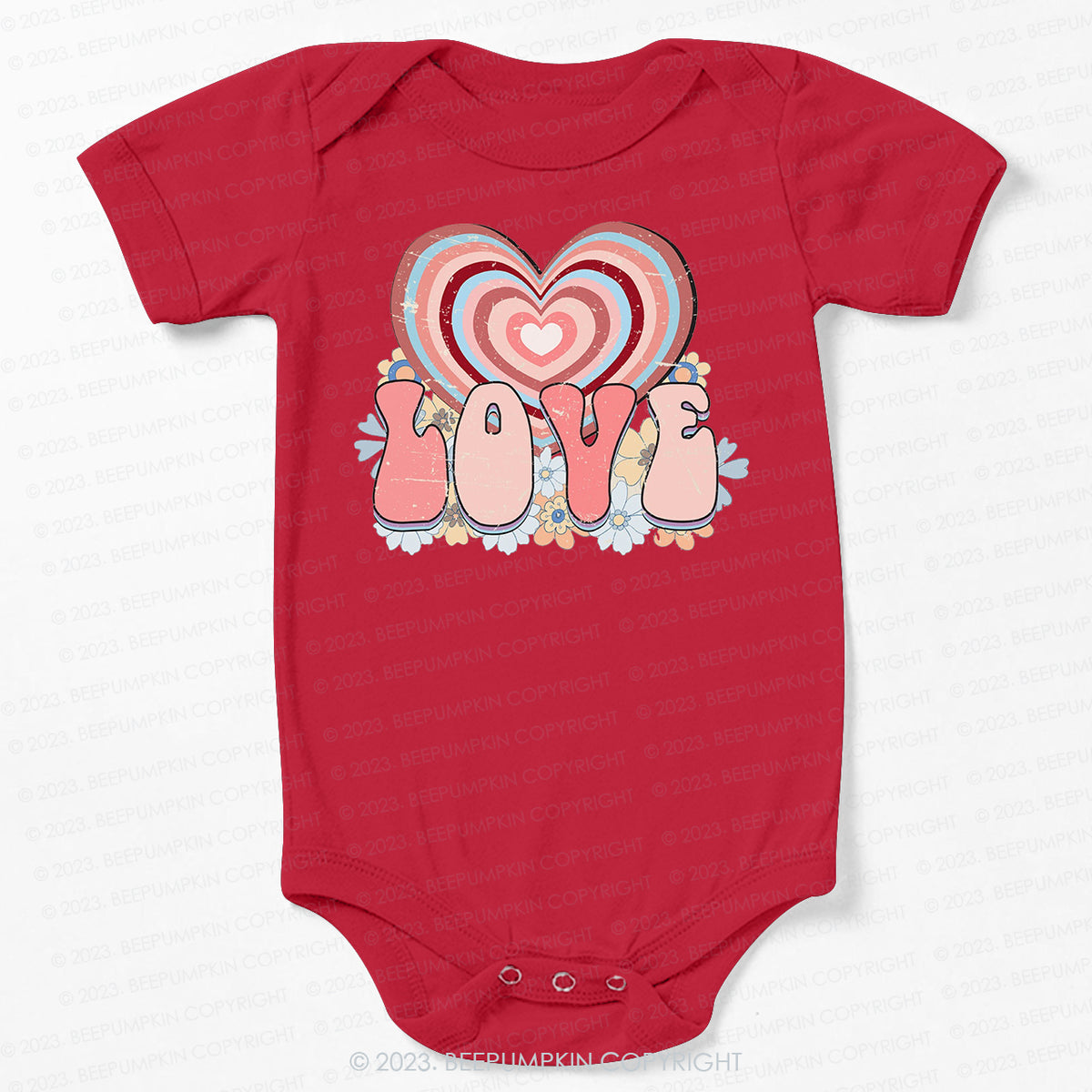 Retro Love Heart Valentines Day Bodysuit For Baby