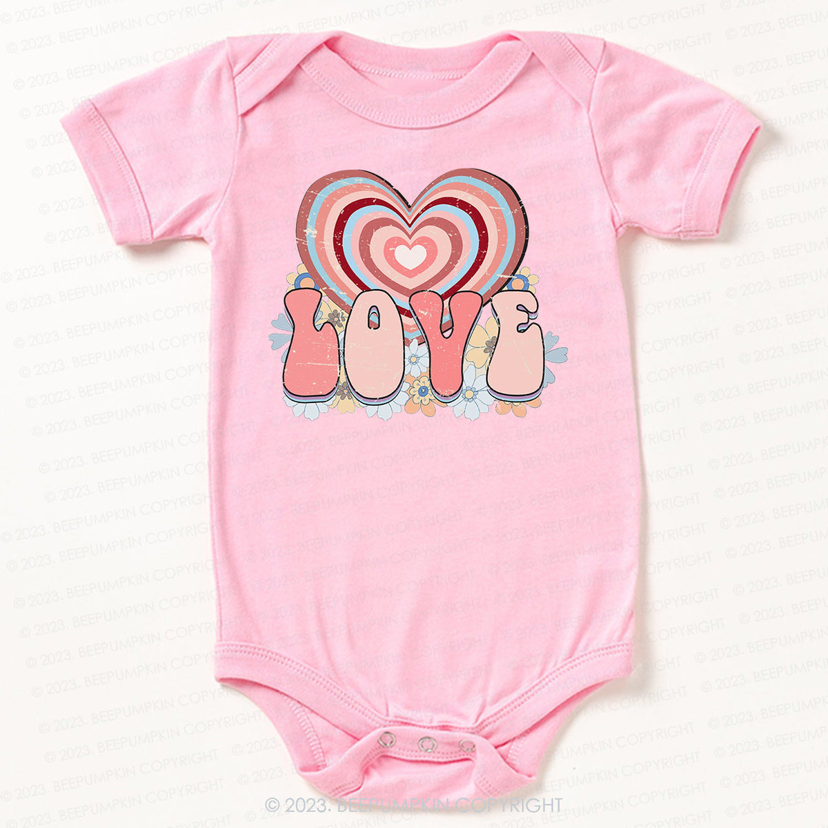 Retro Love Heart Valentines Day Bodysuit For Baby